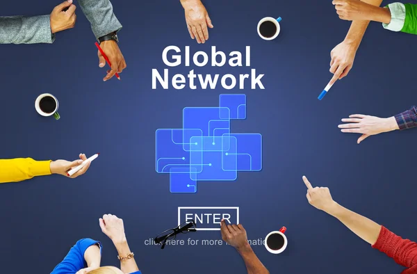 Business People Pointing on Global Network