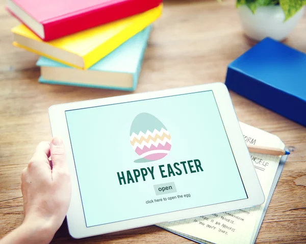 Man using tablet and Easter Holiday Concept