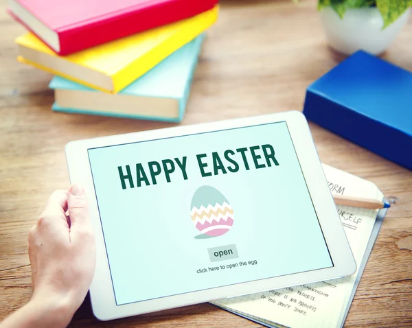 Man using tablet and Easter Holiday Concept