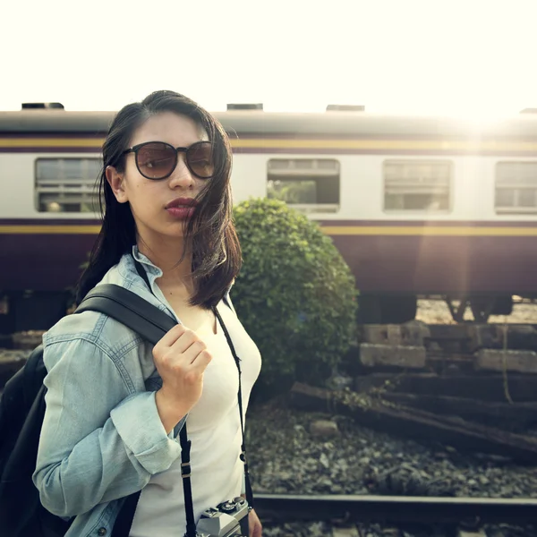 Beautiful girl on railway platform