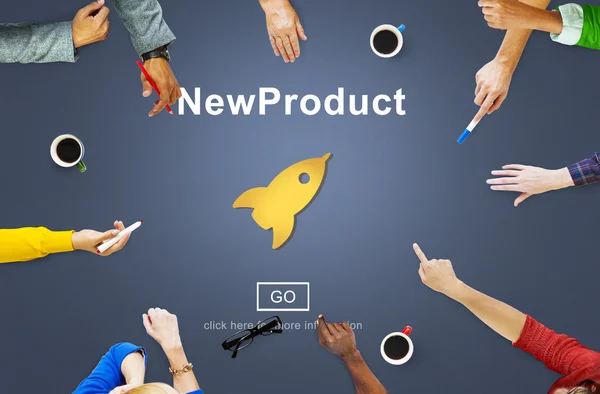 Business People Pointing on New Product