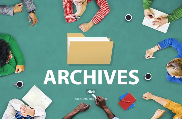 Business People Pointing on Archives Concept