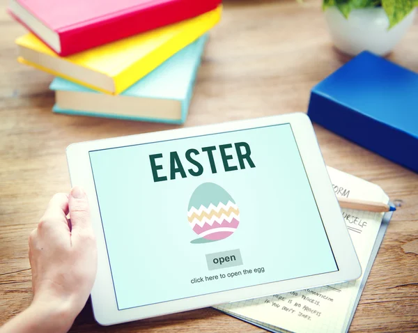 Man using tablet and Easter Holiday Concept