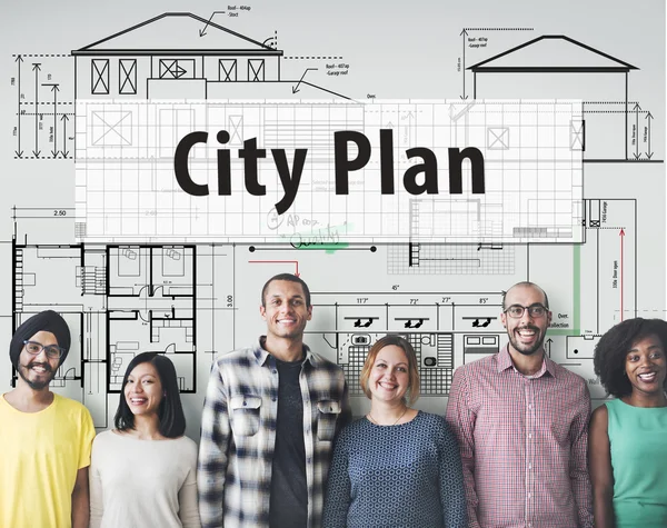 Diversity people with city plan