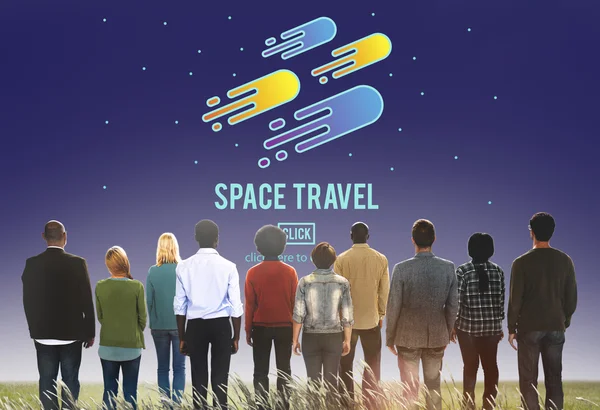 Multiethnic People and Space Travel Concept