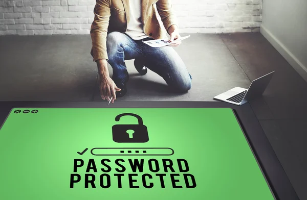 Businessman working with Password Protected