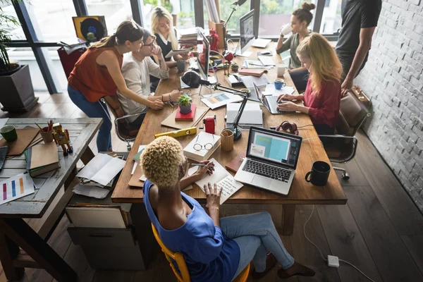 Hipsters working in Contemporary office