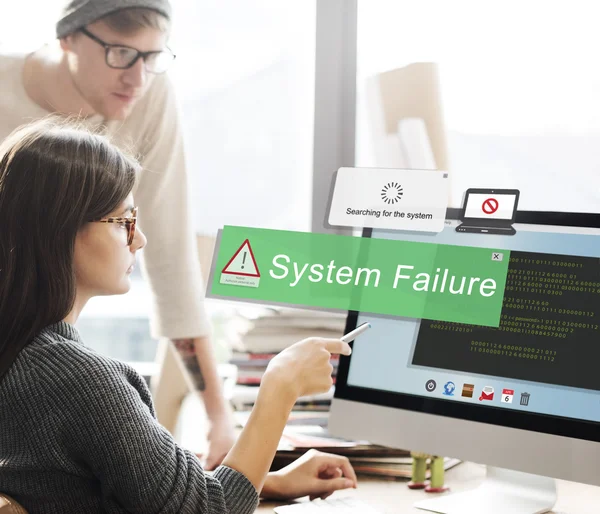 Woman showing on monitor with System Failure