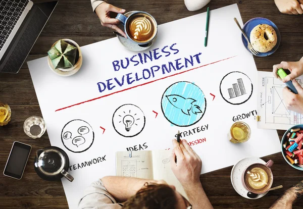 Table with poster with Business Development concept