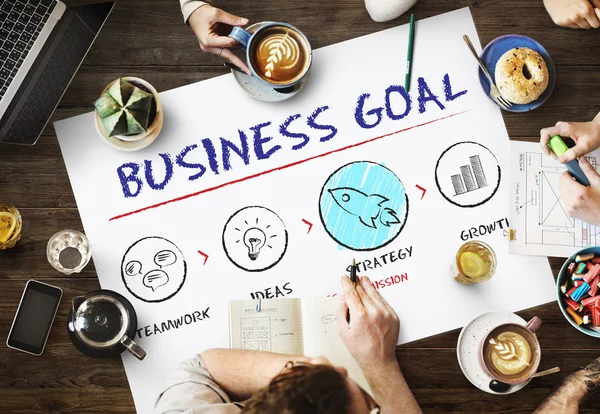 Table with poster with Business Goal concept