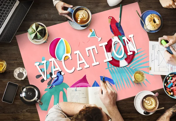 Table with poster with Vacation