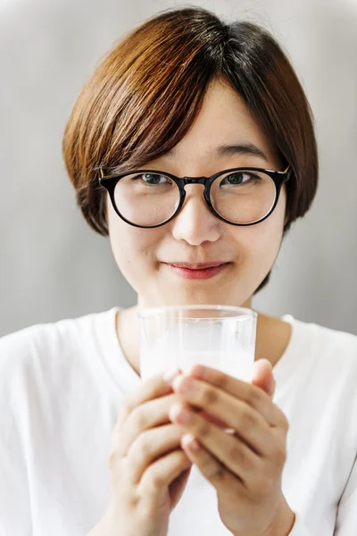 Asian Girl Drinking Milk