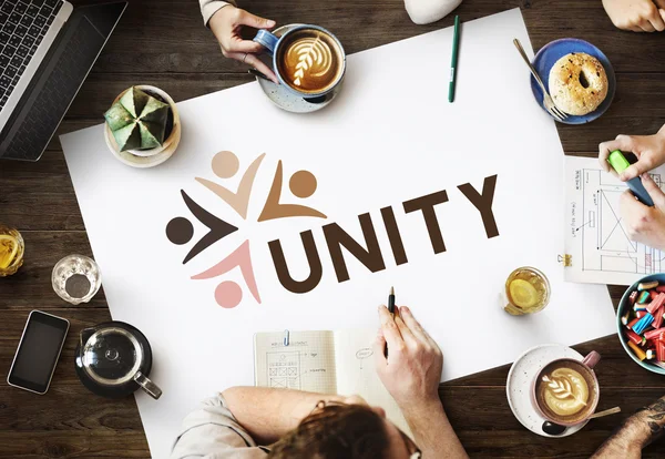Table with poster with Unity