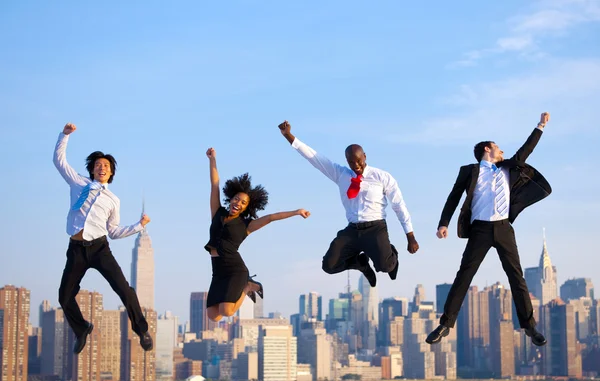 Business people jumping in New York
