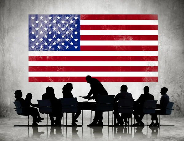 Business People and Flag of USA