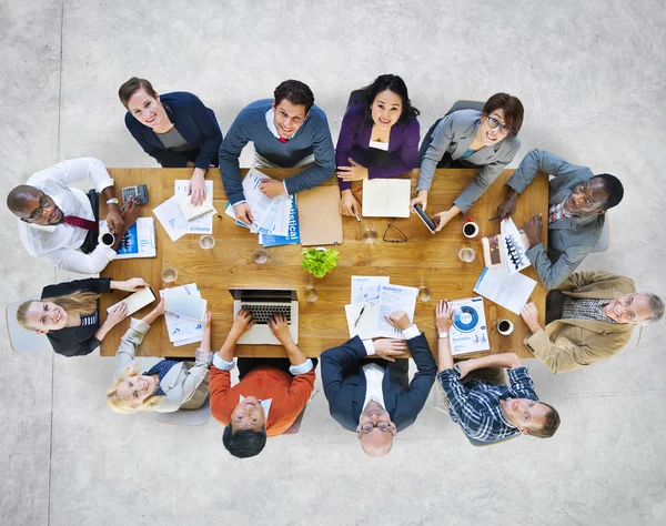 Group of People in a Meeting Looking Up