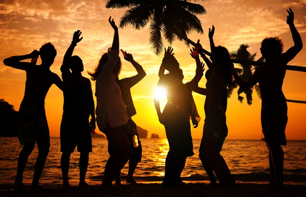 Silhouettes of People Partying Outdoors