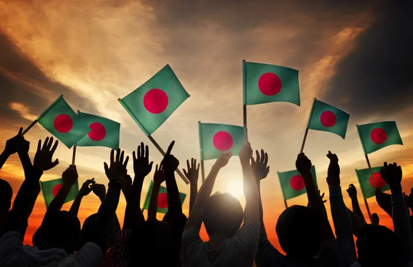 People Holding Flags of Bangladesh