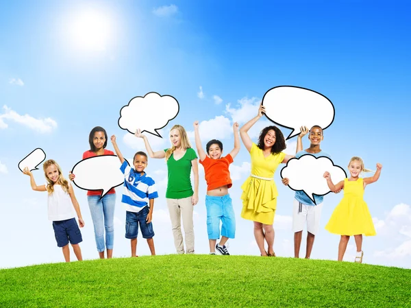 People Holding Empty Speech Bubbles