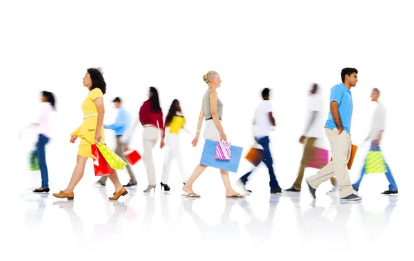Diverse People Walking with Shopping Bags