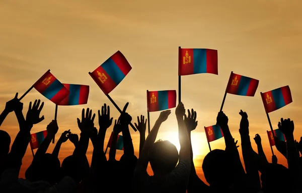 People Waving Mongolian Flags