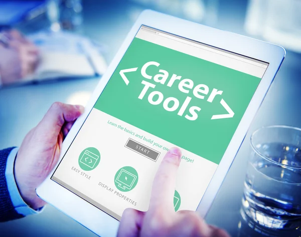 Hands holding tablet with Career Tools