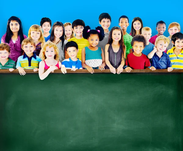 Diversity of Friendship, Group of Kids and Blackboard