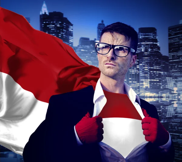 Businessman Superhero with Indonesia Flag