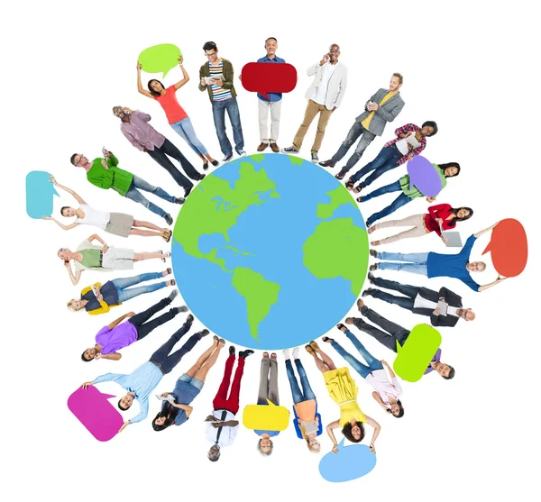 Global World Map with People in Circle Concept