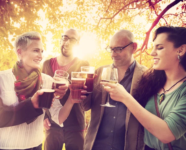 Friends hanging out at outdoors party