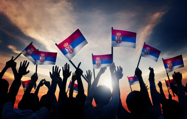 People Waving Flags of Serbia