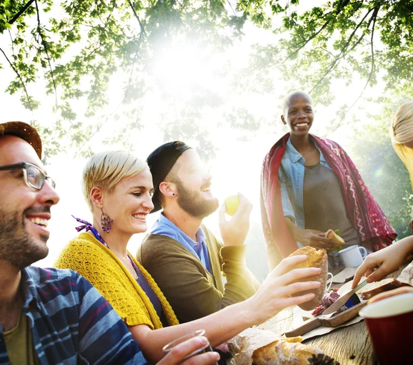 Friends hanging out at outdoors party