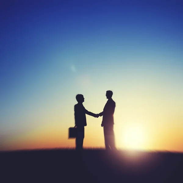Silhouettes of business people shaking hands