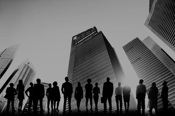 Silhouettes of business people in the city