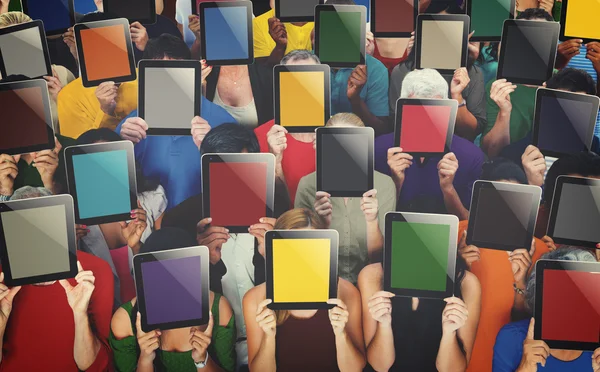 Diversity People Covering Faces by Digital Tablets