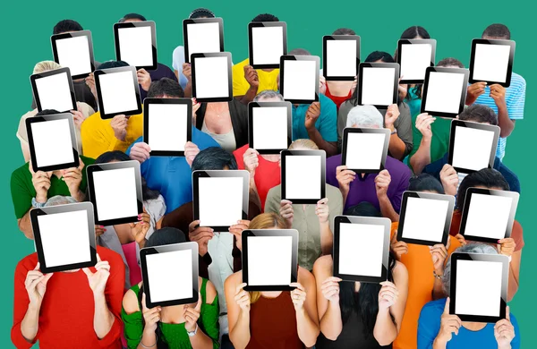 Diversity People Covering Faces by Digital Tablets