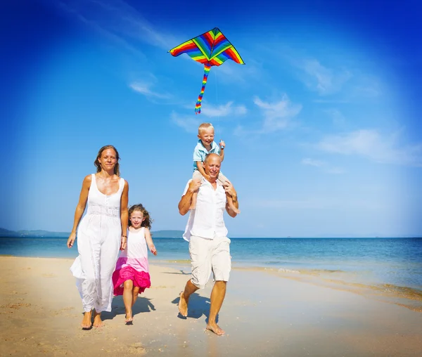 Family at Beach Holiday Flying Kite Concept