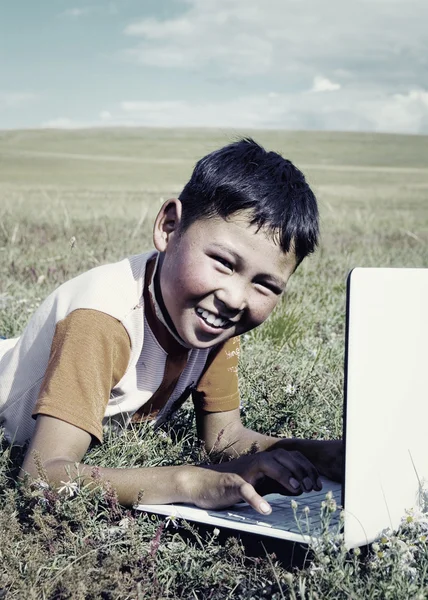 Mongolian Boy with Laptop