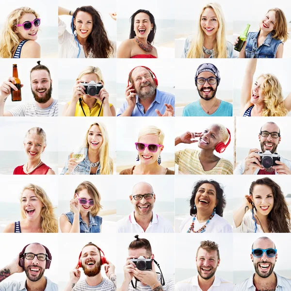 Young diverse happy people on the beach