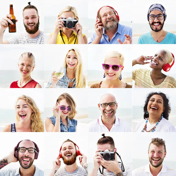 Young diverse happy people on the beach