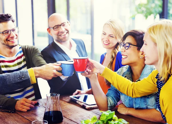 Group of People Cheers, Coffee Break Concept