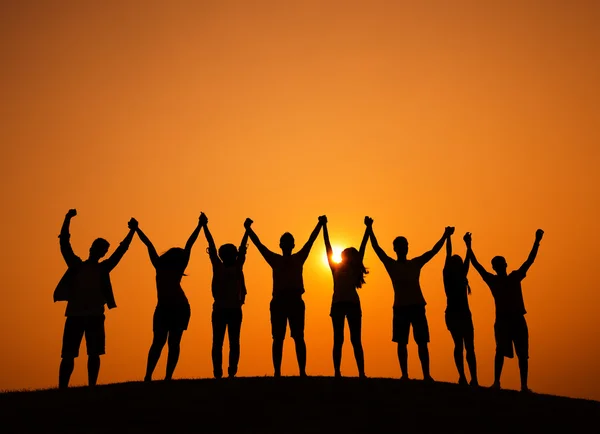 Group Of People Celebration in Sunset