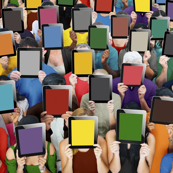 Diversity People Covering Faces by Digital Tablets