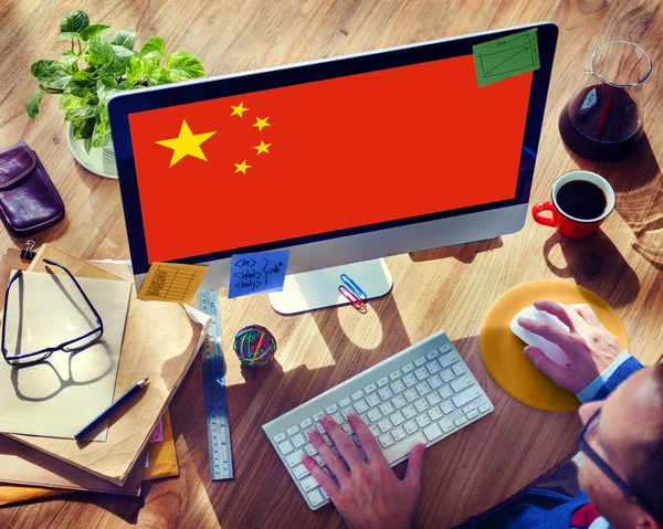 China National Flag Business Communication Connection Concept