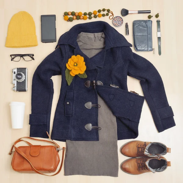 Fashion stylish set of clothing and accessories for the fall
