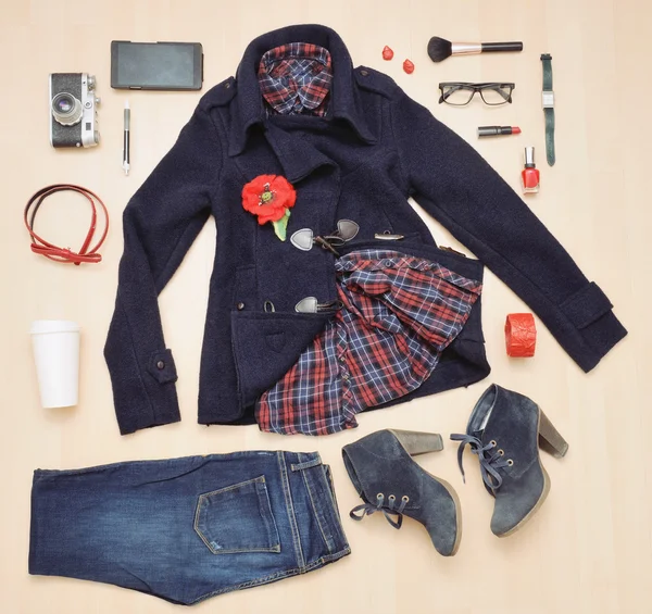 Stylish set of clothing and accessories for the fall