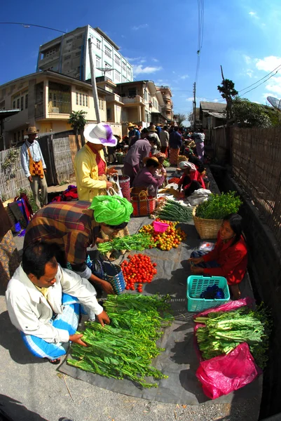 Traditional morning Myanmar market.