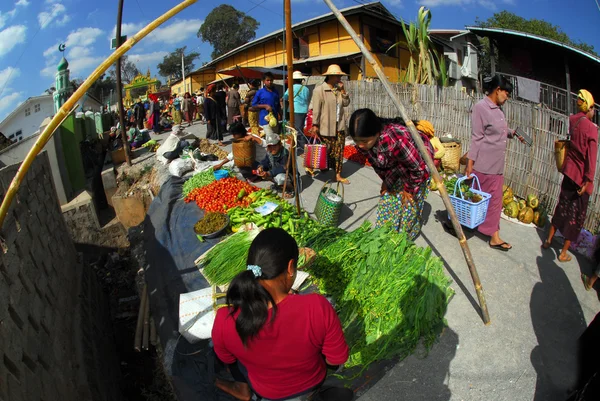 Traditional morning Myanmar market.