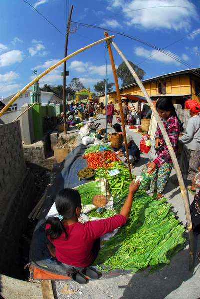 Traditional morning Myanmar market.