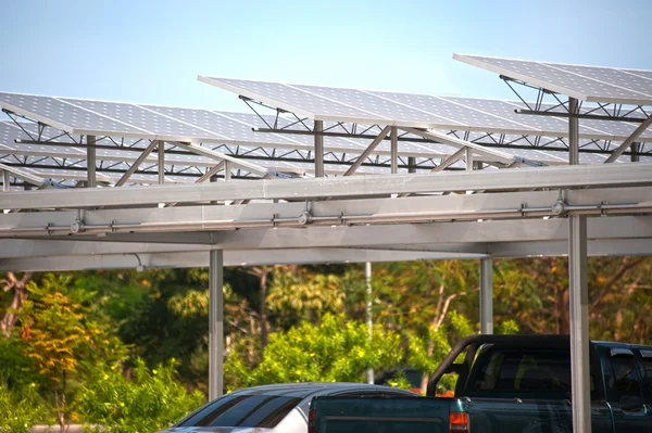 Solar cell on roof at car park.